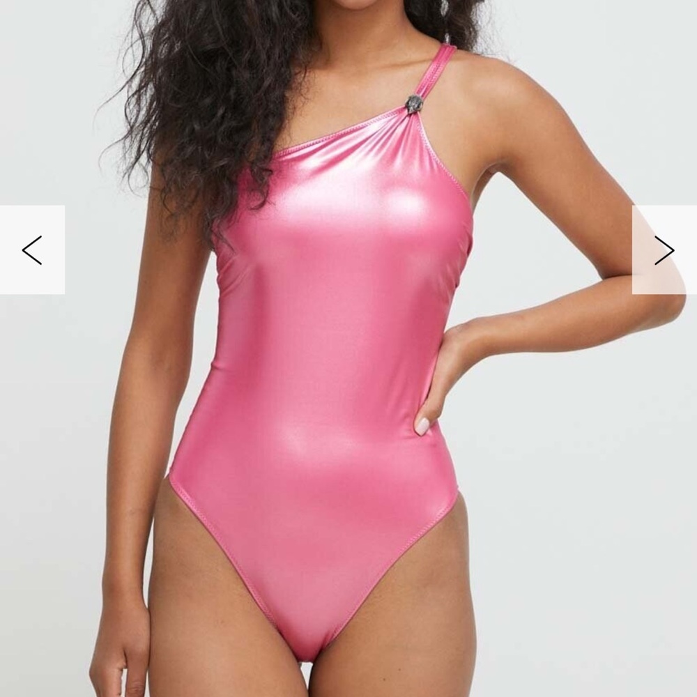 Kurt Geiger London kensington pink fuchsia metallic one shoulder swimsuit